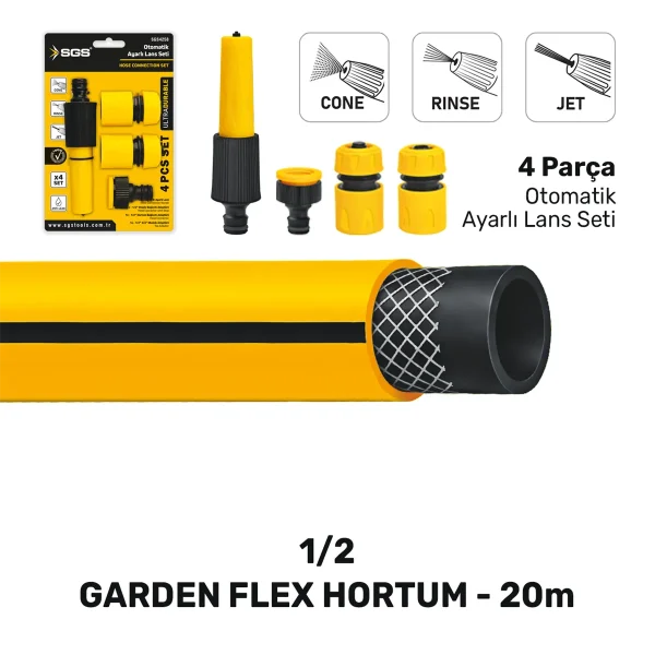 1/2 GARDENFLEX HORTUM 20 MT 4 PCS LANS SETLİ (120gr/mt)