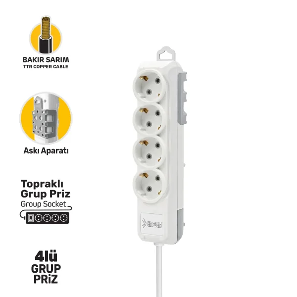 6074SGS_4.webp GRUP PRİZ TOPRAKLI DÖRTLÜ 5 METRE
