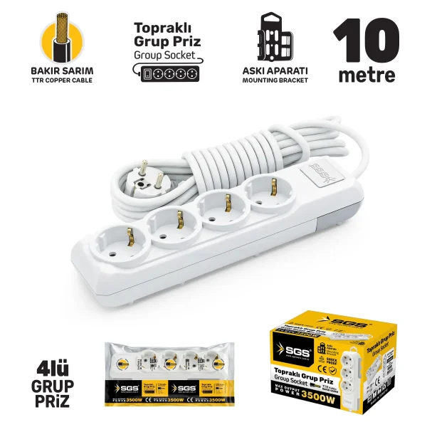 6075SGS3486_1.webp GRUP PRİZ TOPRAKLI DÖRTLÜ 10 METRE